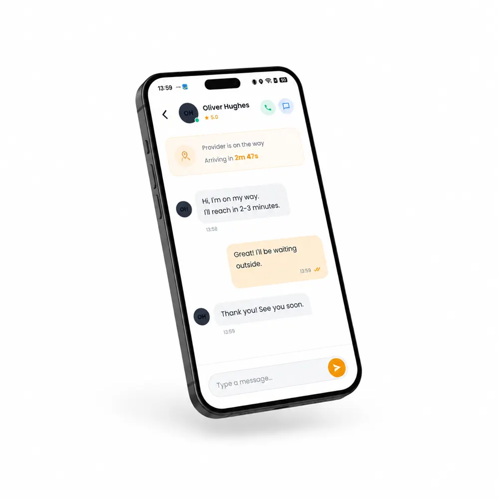 JOMP in-app chat and call with provider